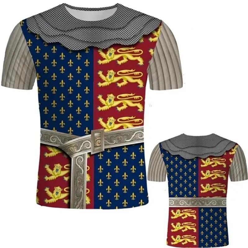 New Men's 3D Print Medieval Knight Cosplay T Shirt Retro Style Knight Armor Pattern Short Sleeve Cool Tee Tops Men Women