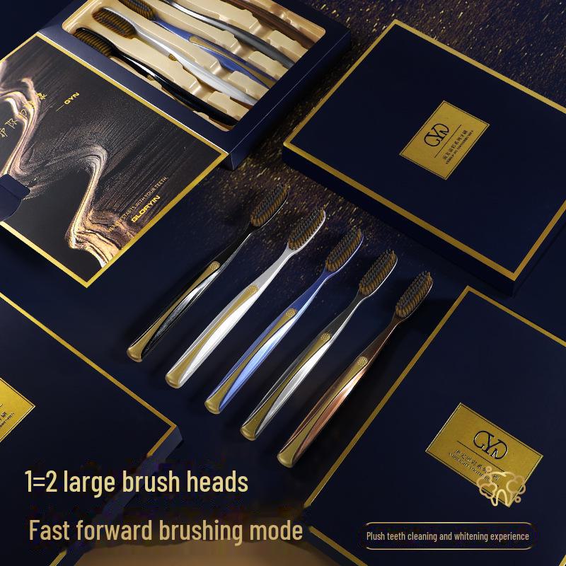 GYN, упаковка из 5 зубных щеток со средней мягкостью щетины, длинной головкой и цветными ручками для эффективной чистки