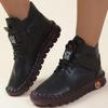 Women's Plush Lined Winter Ankle Boots - Lace-up, Round Toe, Hook & Loop, Plus Size