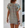 IHUASU Women's Summer Casual Style Print V-neck Short-sleeved Loose Shirt