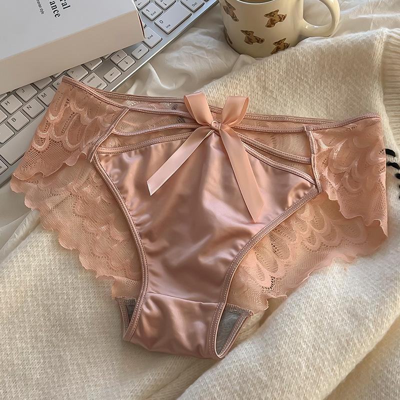 Pure Desire Wind Сексуальное кружевное нижнее белье с бантом и крестиком Женские трусы из чистого хлопка с промежностью и средней талией Дышащие треугольные трусики