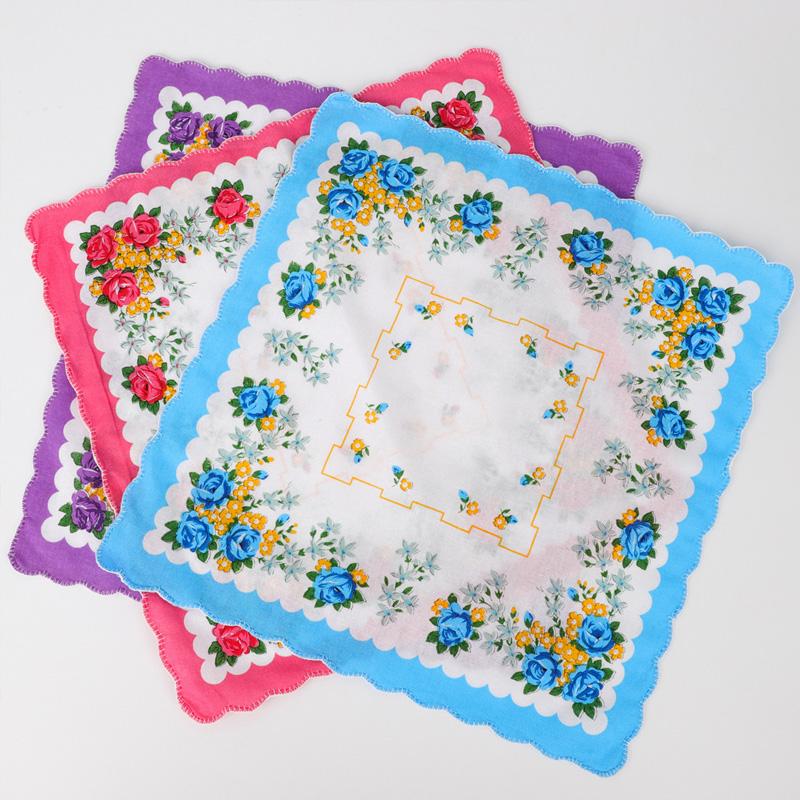 6 шт./упак. цветочные женские носовые платки хлопковые цветы случайный цвет женское полотенце для рук 29*29 см