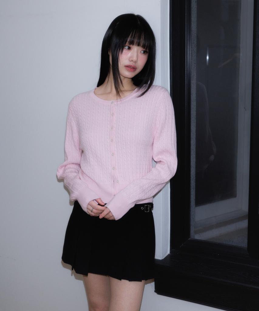 Rose Franz Double Buckle Pleat Mini Skirt [Black]