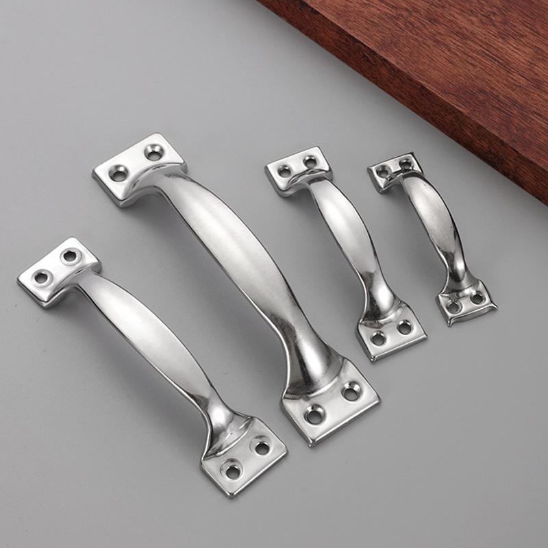 2Pcs/Pack Door Lock 3/4/5/6 Inch Garage Silver Knob Hardware Pull DIY Handle Furniture Bow-shaped Stainless Steel