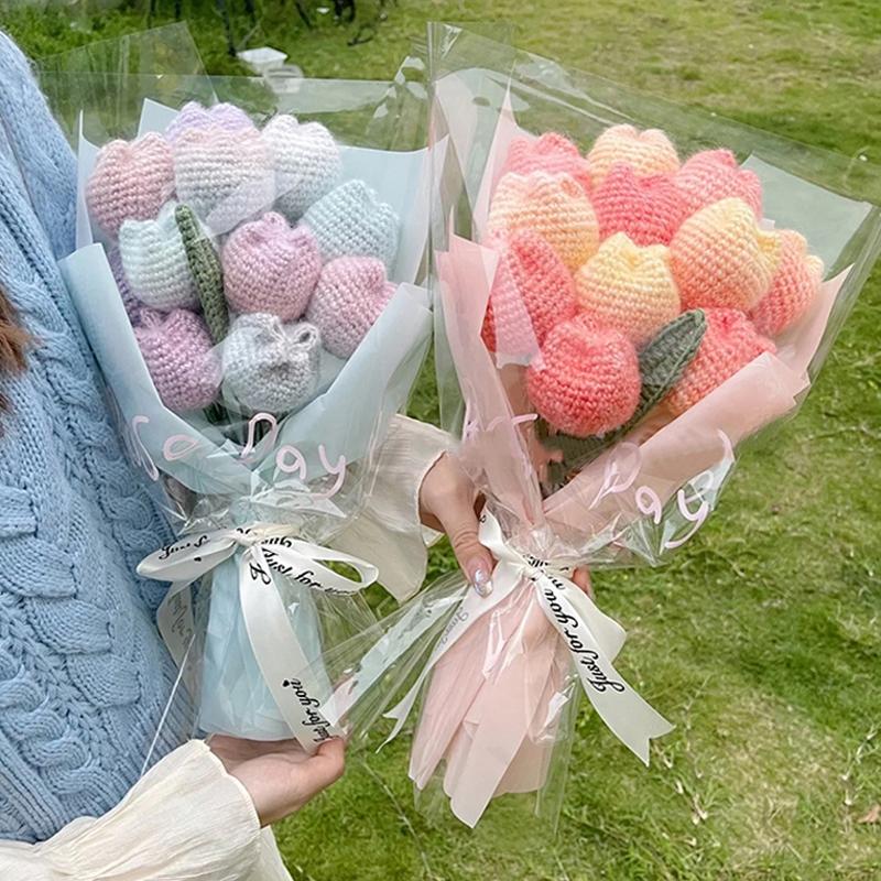 Ручная вязка Подсолнухи Крючком Цветы Искусственная Гвоздика Ручной Букет Подарок на День Матери День Учителя Цветы на Выпускной