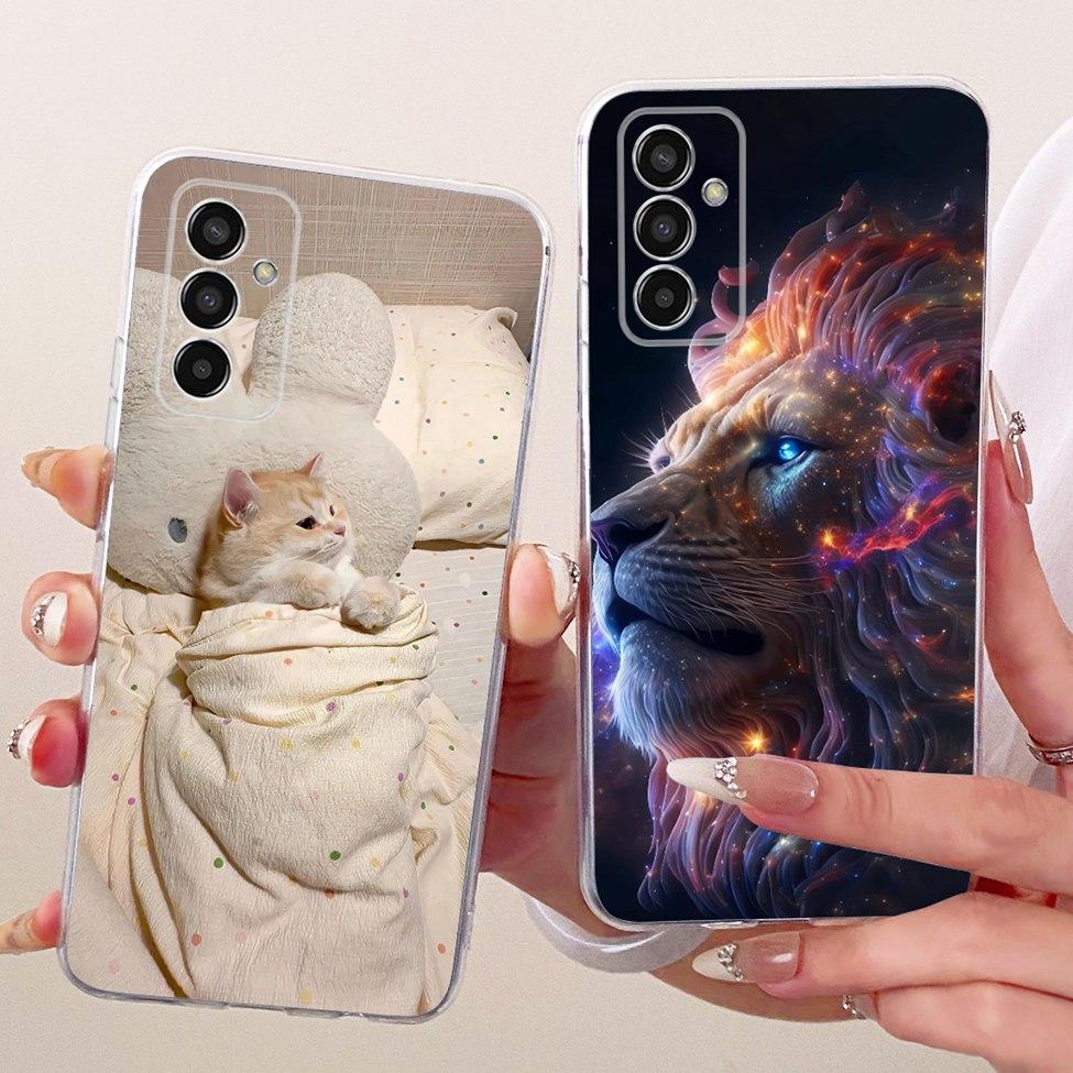 Transparent For Samsung M13 4G SM-M135F Case For Samsung Galaxy M13 4G Cover Cute Cat Fashion Butterfly Funny Painted Casing