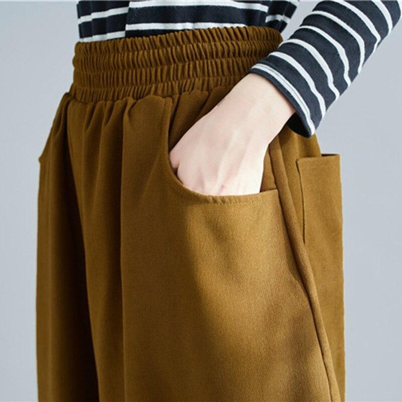 Johnature Spring Autumn Casual Thicken Harem Pants Simple Elastic Waist Loose Soild Color Ankle-lenght Women Pants