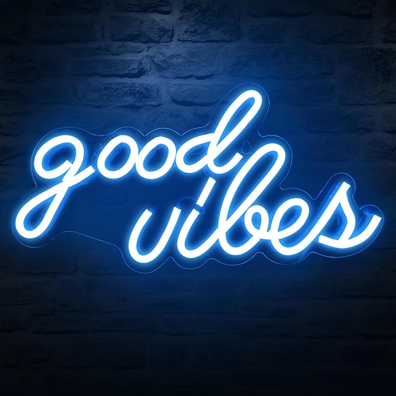 DECANIT Good Vibes Neon Sign for Bedroom Wall Decor Powered by USB Neon Light, Ice Blue Color,16.1"x8.3"x0.6"