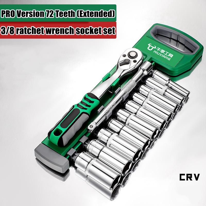 Drive Socket Set 1/4"-3/8"-1/2",CR-V Metric and Imperial Sockets with Quick-Release Ratchet Wrench,pro model 72 teeth, Sockets