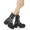 Goth Rivet Emo Shoes Platform Heeled Boots Women Big Size Chain Metal Decoration Chunky Heels Combat Boots Mid Calf