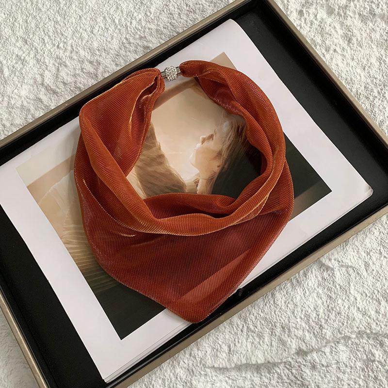 Magnetic Buckle Silk Scarf High Sense Summer Thin Temperament Colorful Bright Diamond Neck Protection Decorative Necklace Scarf Small Scarf