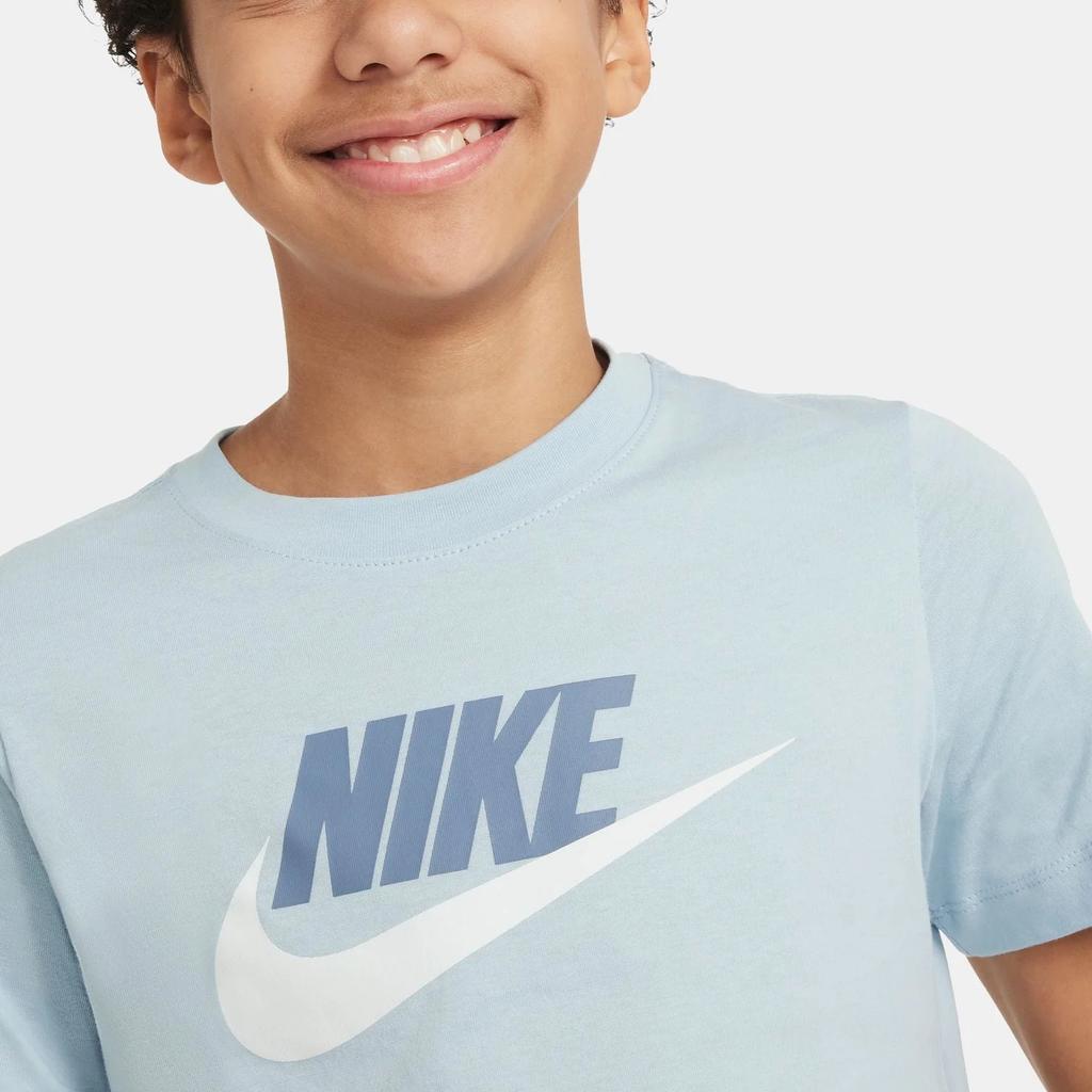 Nike Спортивная одежда, повседневная, прямого покроя, с круглым вырезом, принтом логотипа, короткими рукавами, детские топы, синяя AR5252-440