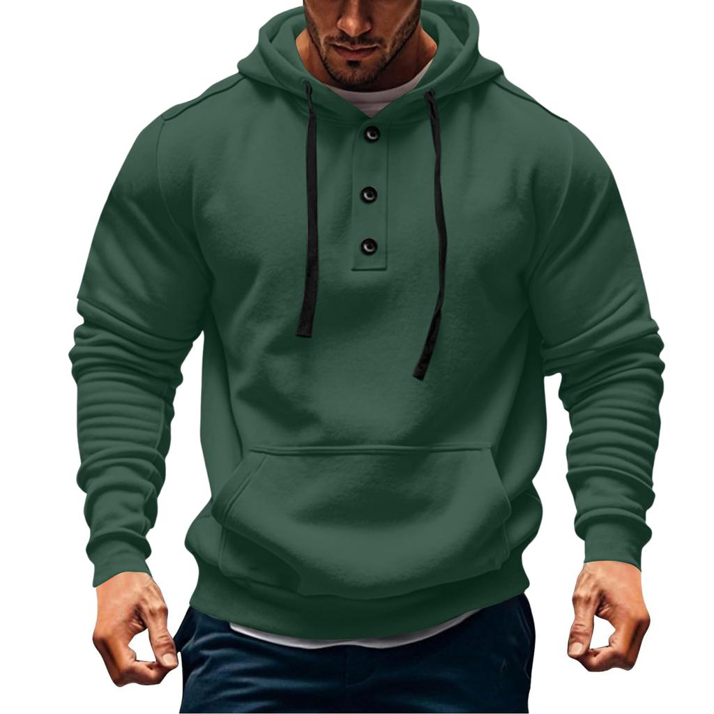 Mens  Hoodies Vintage Casual Quarter Button Up Hooded Workout Sweatshirts Fall Winter Pullover Hoody