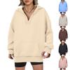 Women's Casual V-neck Pullover Long-sleeve Solid Color Fleece-lined Hooded Sweatshirt Top