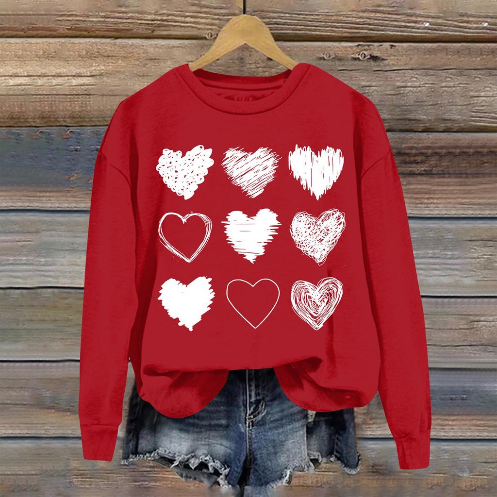 Женская повседневная мода ко Дню святого Валентина с принтом, длинным рукавом, круглым вырезом, толстовки, пуловеры, топы