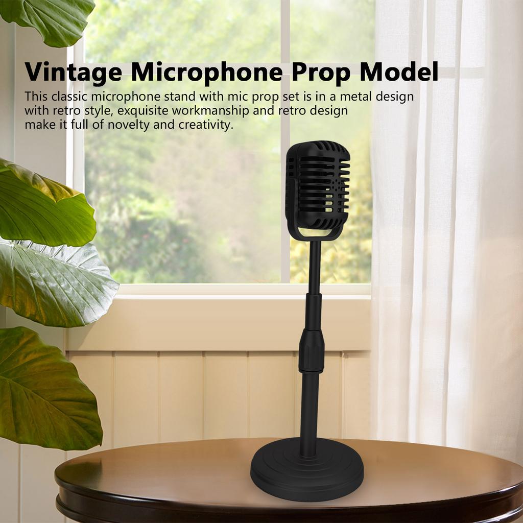 Simulation Old Fashioned Microphone Model with Stable Base and Support Rod Retro Mic Prop Set for Photography