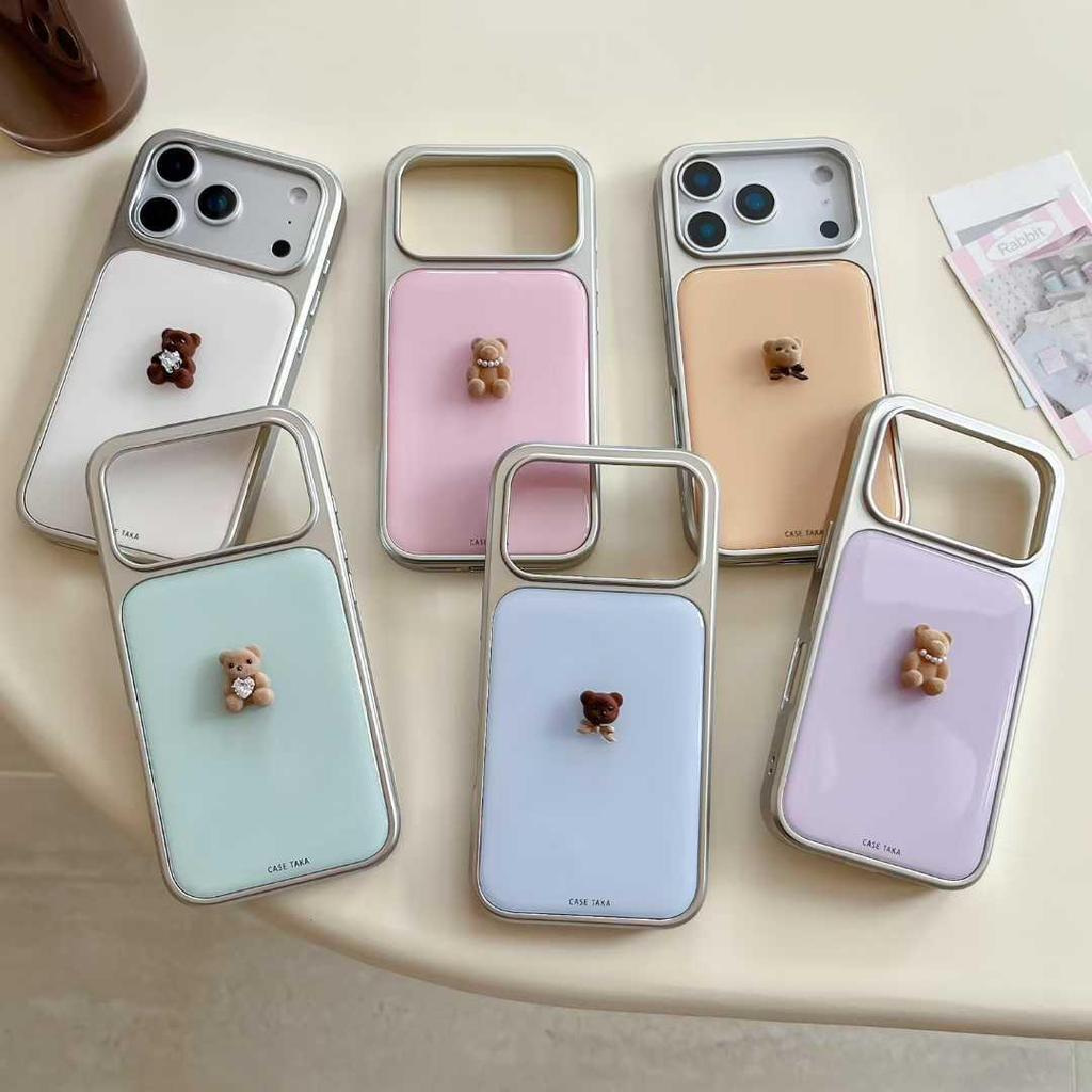 Однотонный 3D чехол из смолы с маленьким мишкой для iPhone 17 Pro Max, Apple 14/15, 16
