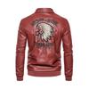 Autumn Winter Embroidered Leather Jacket Men Fleece Pu Leather Waterproof Motorcycle Jacket