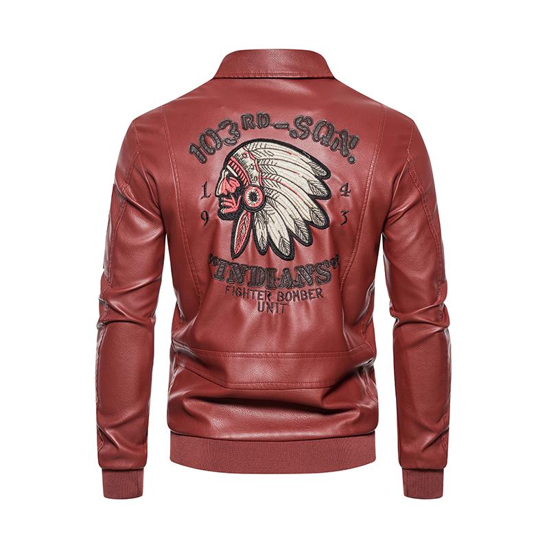 Autumn Winter Embroidered Leather Jacket Men Fleece Pu Leather Waterproof Motorcycle Jacket