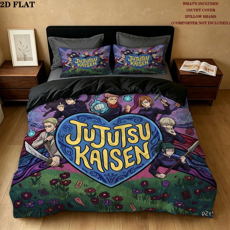 Jujutsu Kaisen Pattern Bedding Quilt Set Quilt Cover Pillowcase Home Birthday Gift(1 * duvet cover + 2 * pillowcase, without core)