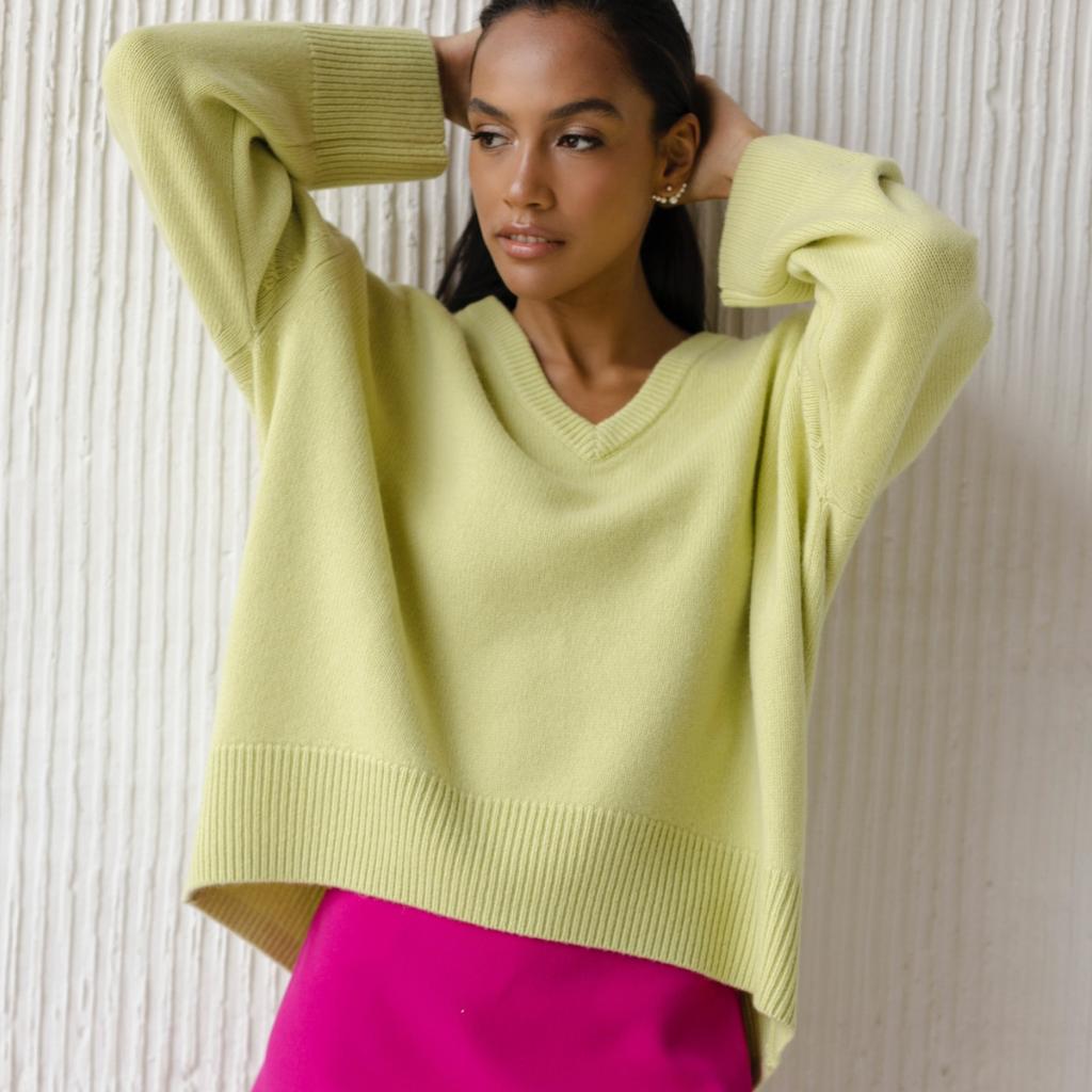 GMXIA Осенне-зимний свитер с V-образным вырезом, свободные длинные рукава