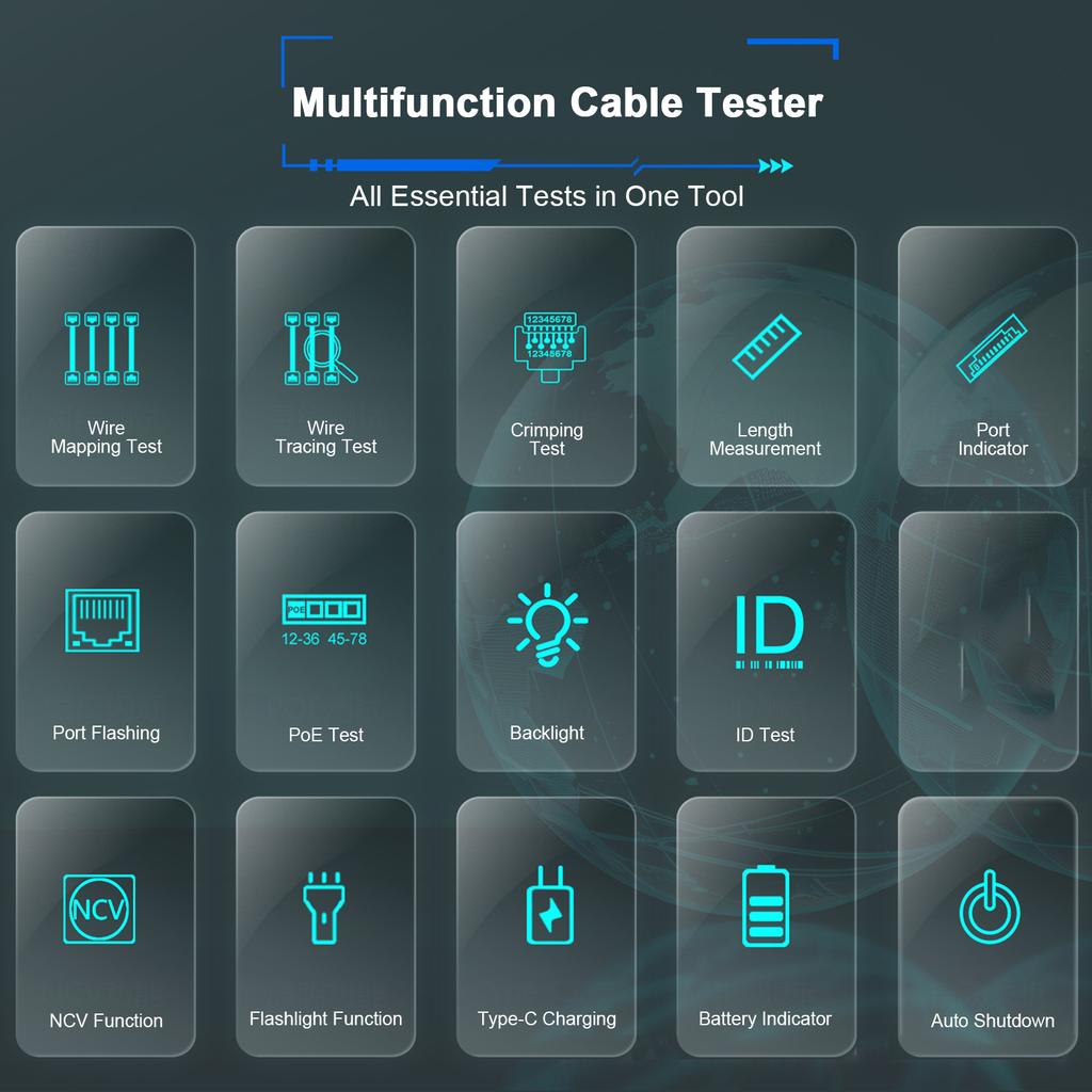 Network Cable Tester with POE Voltage Detection, Wire Tracker, RJ45 Length Measurement (400m), Cable Continuity Test,