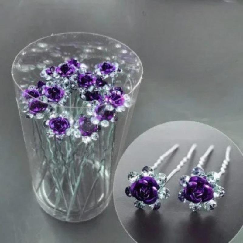 20pcs/set Women U-shaped Hair Fork Pin Crystal Rose Flower Hairclips Rhinestone Hair Stick Wedding Bridal Jewelry Headwear Gift