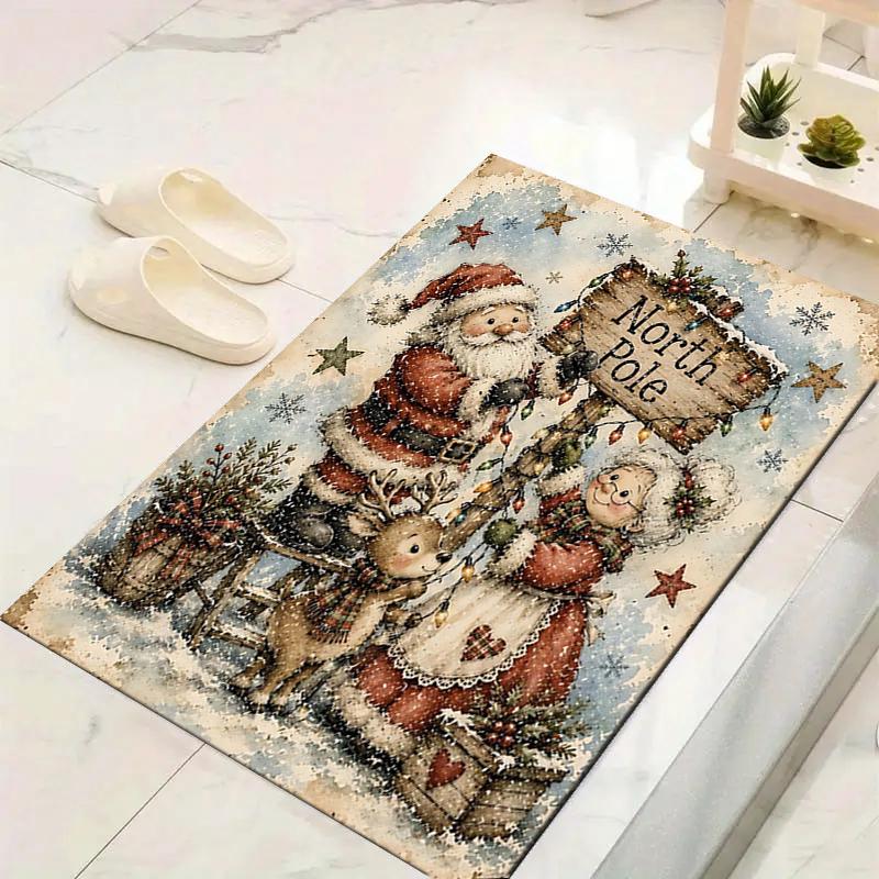1Pc Santa Claus Gifts Winter Night Rug Office Carpet Indoor Outdoor Doormat Nonslip Soft And Comfortable Living Room Christmas Halloween Gift D9183