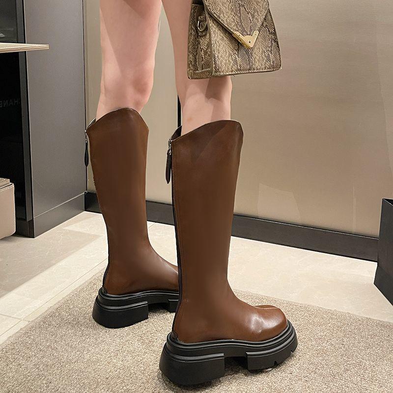 Long Boots Women's 2025 Spring and Autumn New Korean Version Versatile High Boots Rear Zipper Thin Boots But Knee Mid-tube Boots