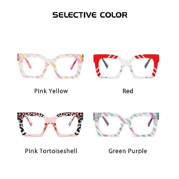 New Modern Color Block Large Frame Eyeglasses, Face Slimming Plain Glasses, Fashion Blue Light Blocking Eyewear for Daily Makeup