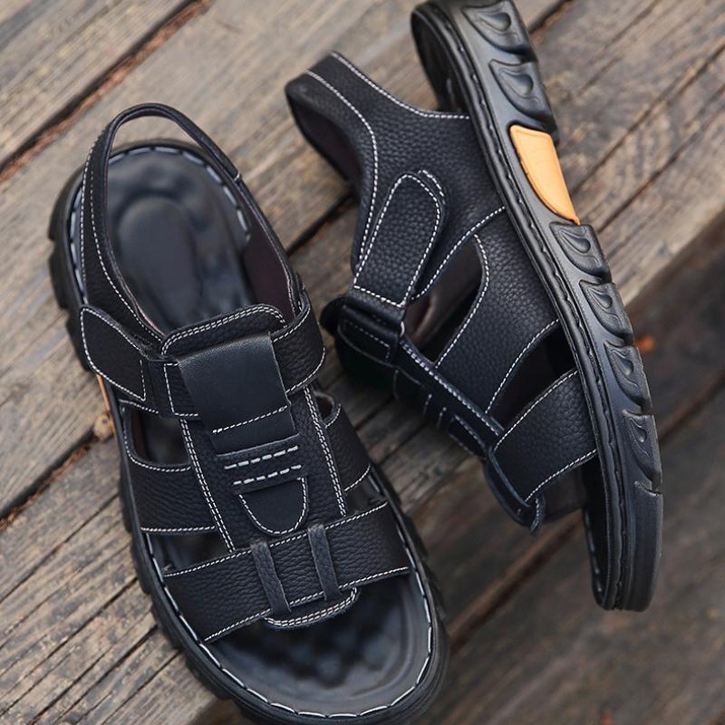 Сандалии мужские новые пляжные туфли из коровьей кожи тапочки для отдыха на открытом воздухе нескользящие сандалии из кожи на толстой подошве для меня теннис