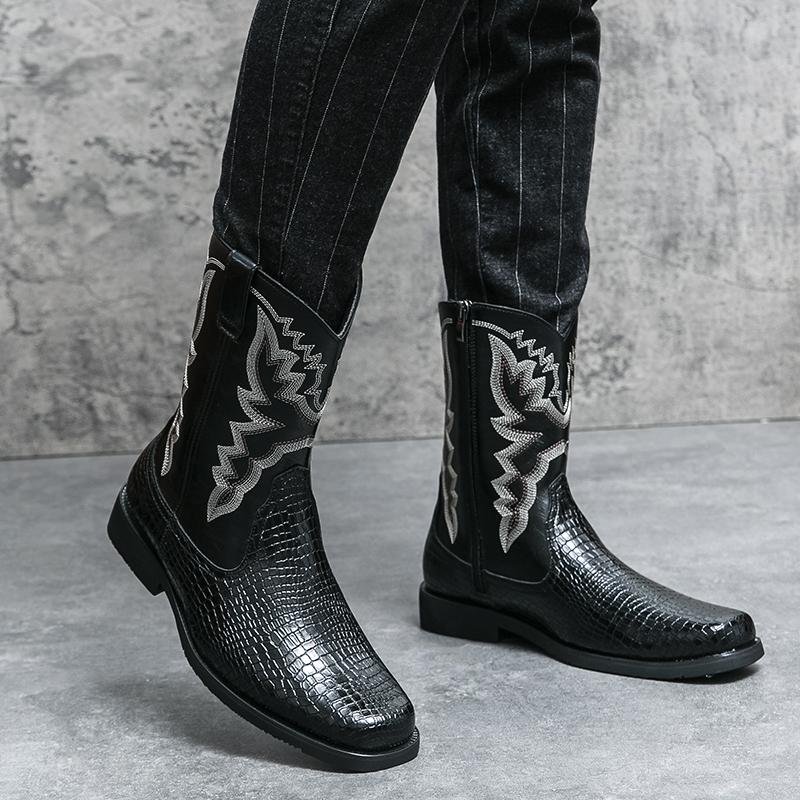Fashion 2024 Men's High Quality Winter Crocodile Pattern Boots Fashion Trends Embroider Versatile Boots Comfort Soft Sole Driving Boots