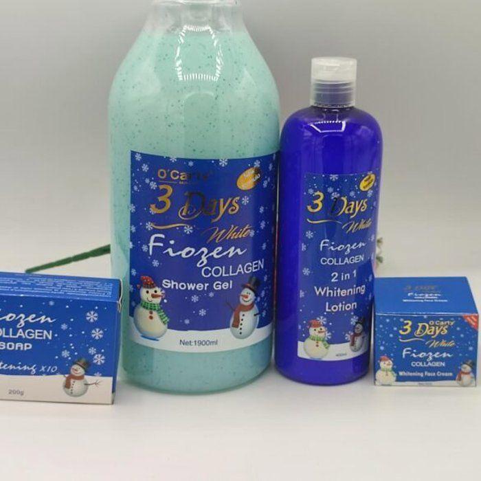 Набор антивозрастного ухода - Frozen Collagen - Гель для душа 1 л - Молочко 500 мл - Сыворотка - Мыло 200 г - Крем для лица