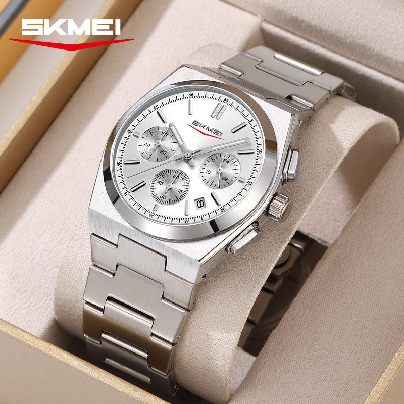 Skmei Роскошные мужские часы Водонепроницаемые Люминесцентные Хронограф Дата Часы из нержавеющей стали для мужчин Кварцевые Военные мужские часы