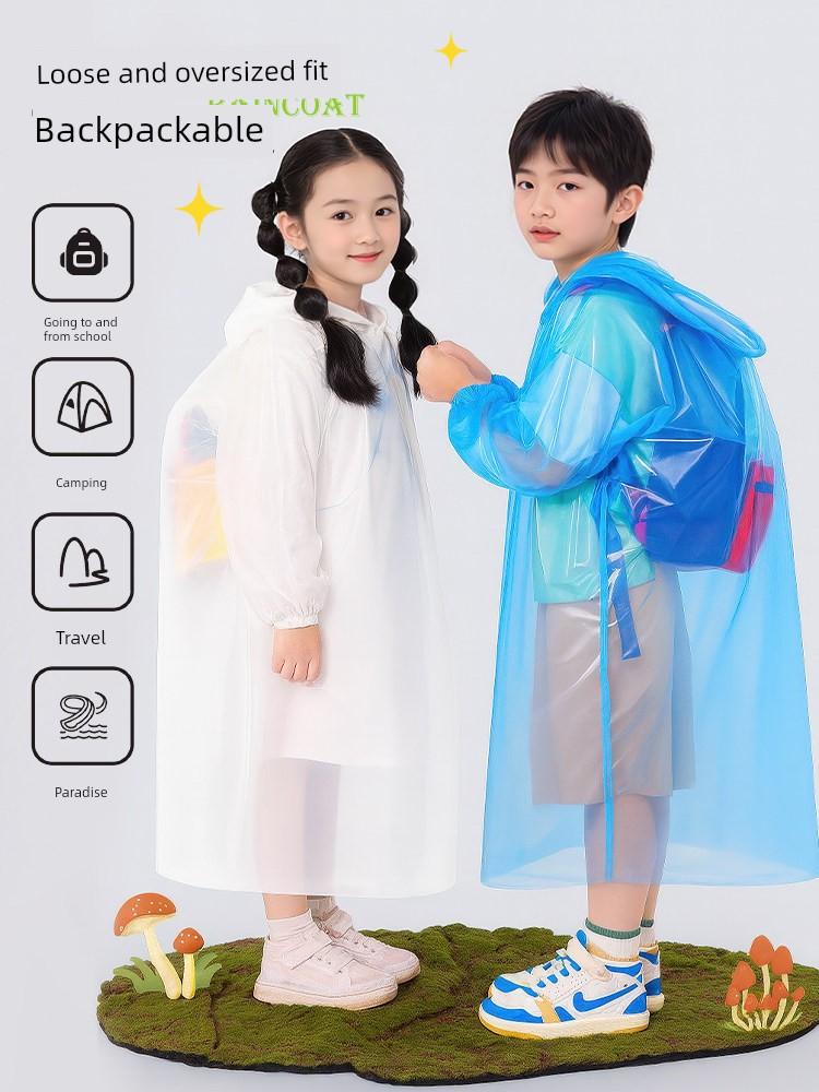 Disposable Raincoat for Children, Card-Style, Long, Full-Body, Heavy Rain Protection, Thickened, Portable, Suitable for School, Can Be Carried as a