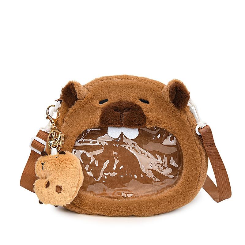 Kapibara cute perspective small round bag girl soft-hearted girl daily versatile messenger bag plush capybara pain bag