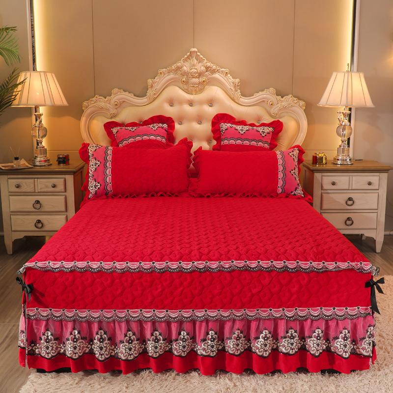 1 шт., классическая европейская плотная бархатная стеганая юбка-кровать, размер King Queen, высокое качество, короткое плюшевое покрывало, наволочка в комплект не входит