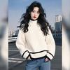 Solid Color Long Sleeve Pullover Crew Neck Sweater Knitted Casual Fashion Color Blocking Top