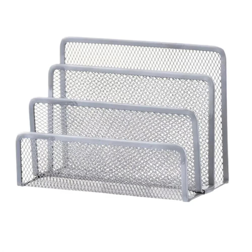 Three-layer Office Supplies Storage Rack Multifunctional Metal Mesh Desk Organizer with Pen Holder Save Space Notebook Stand