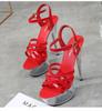 190 Series 14.5cm Heel 4.5cm Platform  Sexy Thin Heel Waterproof  Sandals Transparent Crystal Shoes Wedding Red LFD