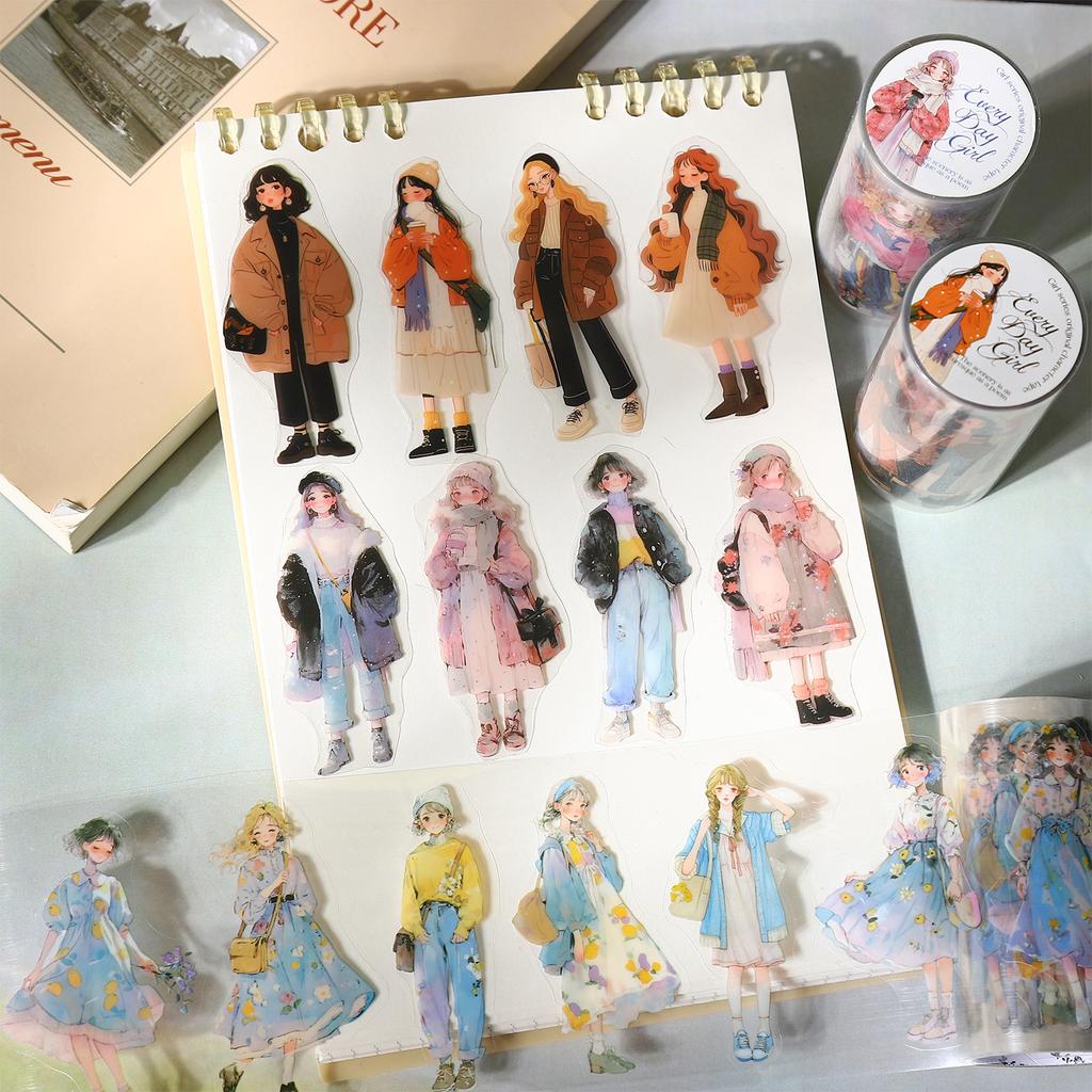 1 Roll Fashion Girl Stickers 4 Seasons Outfit DIY Scrapbook Journal Washi Tape For Phone Case Notebook Decoration Cute Stationer