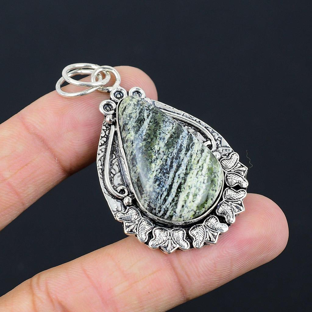 Pear Natural Green Swiss Opal Wedding Mother Pendant Jewelry 925 Sterling Silver