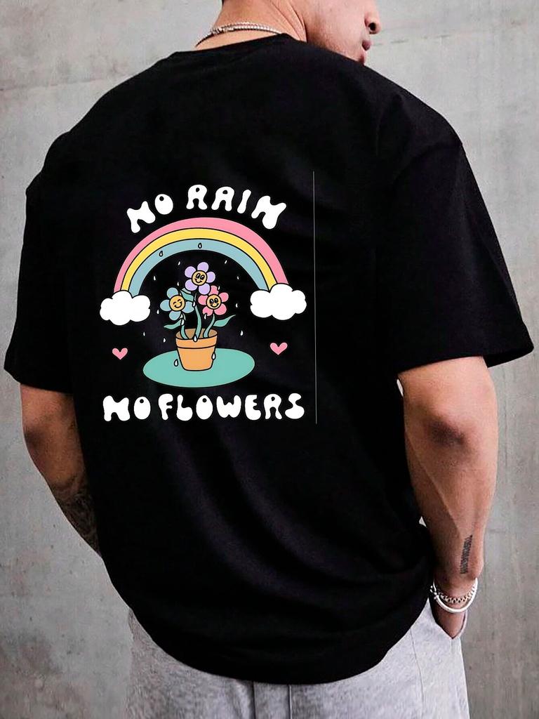 Футболка с надписью «No Rain No Flowers» для женщин, футболка с короткими рукавами, топы унисекс, хлопковые толстые футболки с объемными плечами