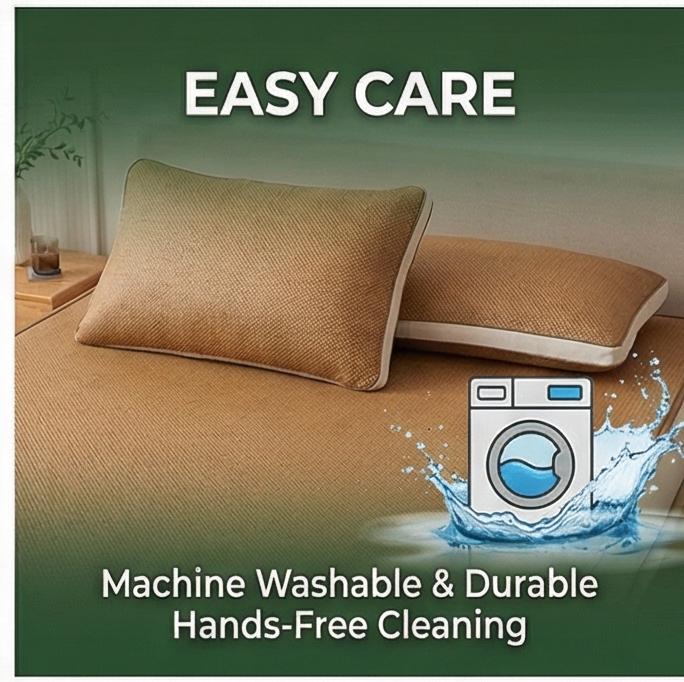 Wormwood Ice Silk Cooling Mat 3-Piece Set Washable Fitted Sheet for Home Dorm Summer