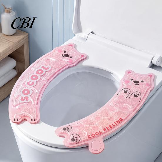 Easy Clean Toilet Seat Cushion 1 Pair Cover with Cooling Gel Particles, Cute Cartoon Bear Design, Waterproof Soft Rubber Non-slip Mat, Hook