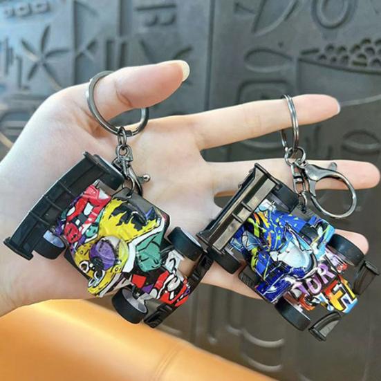 Go-cart Cartoon Keychain Pendant with Double-Ring Hook Anti-Detachable Design Decompression Tool Keychain Accessory