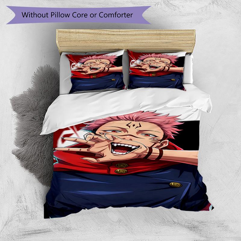 3pcs Duvet Cover Set (1*Duvet Cover + 2*Pillowcase, Without Core), Jujutsu Kaisen Print Bedding Set, Bedroom Decor, All‑Season, Birthday Gift