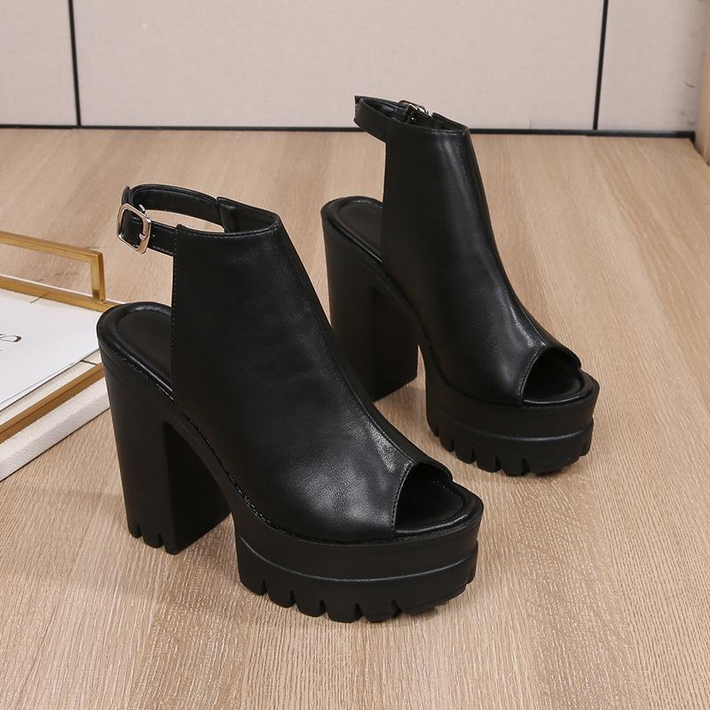 Women's Casual Waterproof Fish Mouth High Heel Shoes Thick Heel Comfort Sandals Women's Outdoor Walking Roman Shoes 2025 Summer