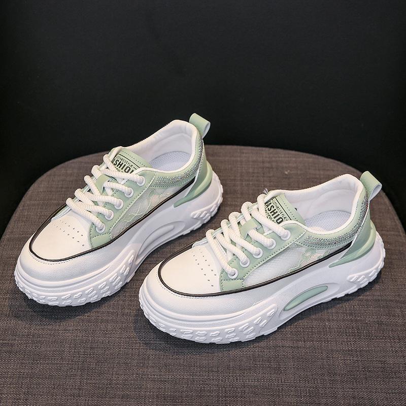 Женские летние кроссовки «папины кроссовки» новая кружевная сетка дышащие маленькие белые туфли универсальные толстая подошва увеличение роста маленькие маффины женская обувь