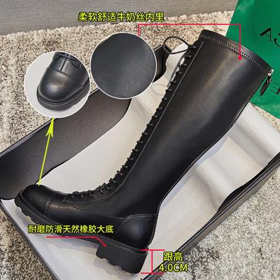 Осень и зима 2025 новые сапоги длинные сапоги британские рыцарские сапоги толстый каблук толстая подошва длинные сапоги кожаные бархатные женские сапоги